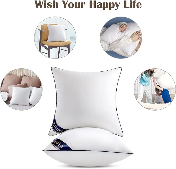 Siluvia Euro Pillows 26x26 Pillow Inserts Set of 2 Square Throw 26 Pillow with 100% Cotton Cover for Sofa, Couch, and Bed - White | 100% pure cotton cover, soft and breathable