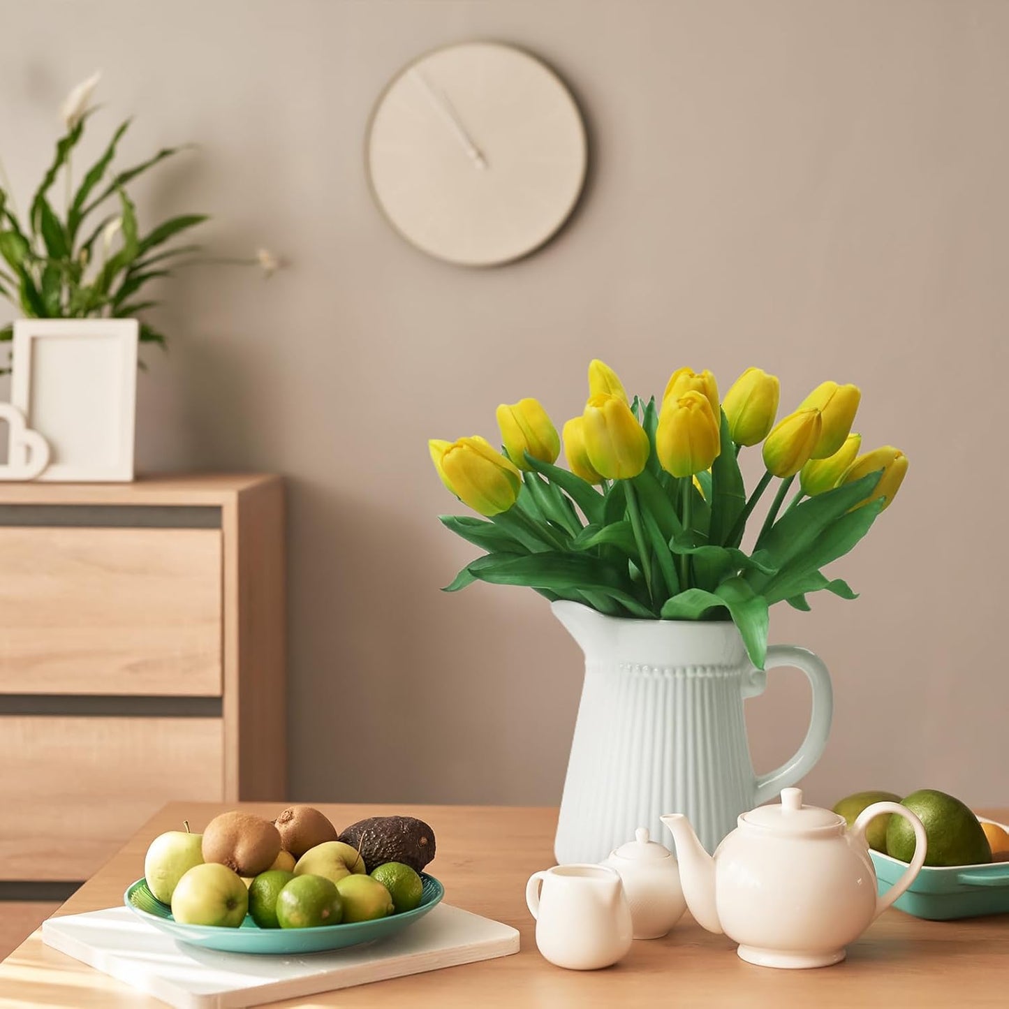 15pcs Artificial Tulips Flowers, Fake Tulips Real Touch, Faux Latex Bouquets, for Party Wedding Home Room Decoration (Yellow)