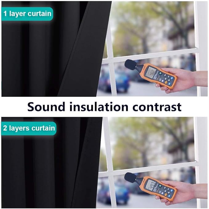 NICETOWN Complete 100% Blackout Curtains, Thermal Insulated Energy Efficiency Window Draperies with Black Liner, Noise Reducing Short Curtains for Kids Room (Black, 52-inch W by 63-inch L, 2 Panels)