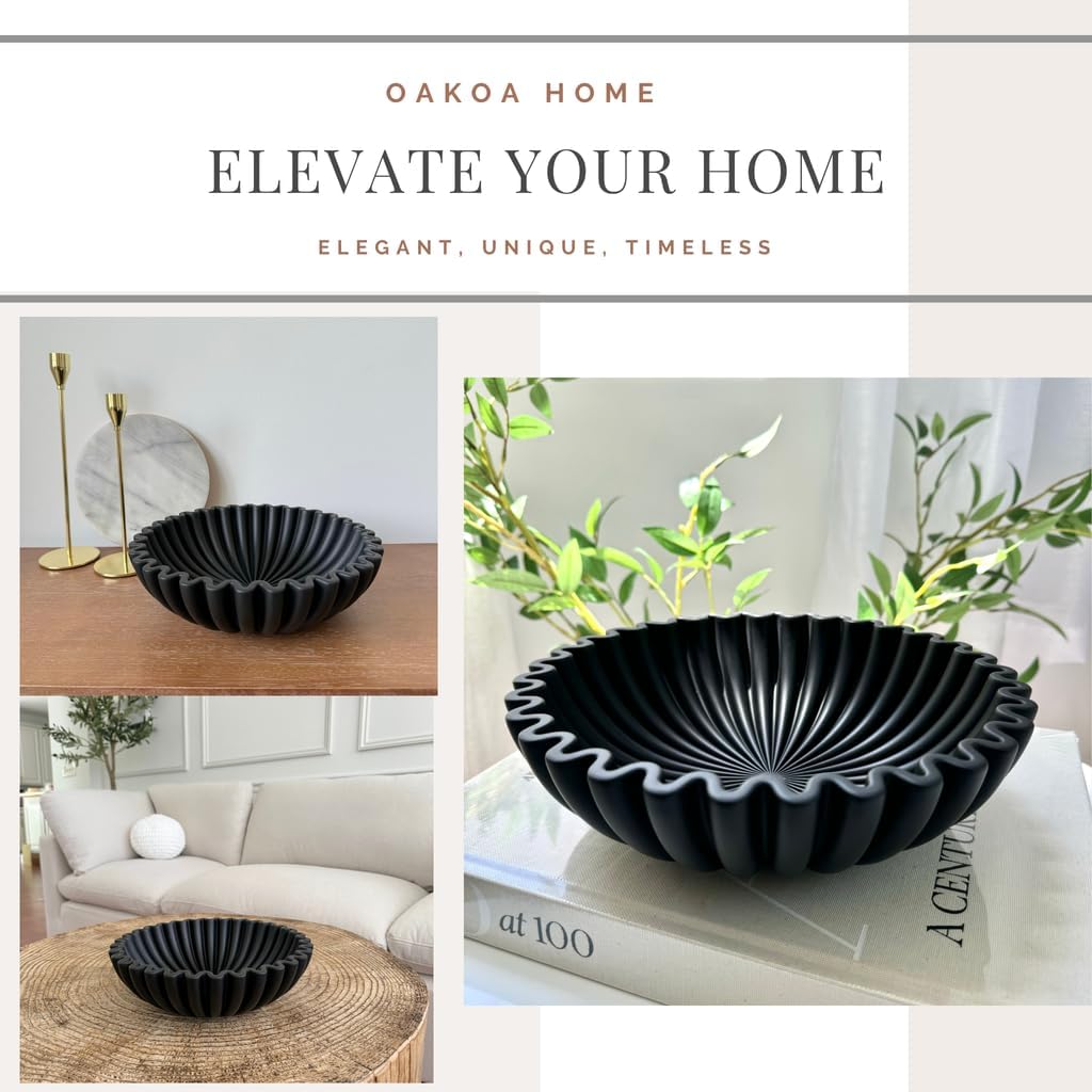 OAKOA Concrete Black Decorative Bowl for Home Decor - Black Bowl Decor - Modern Coffee Table Key Bowl for Entryway Table