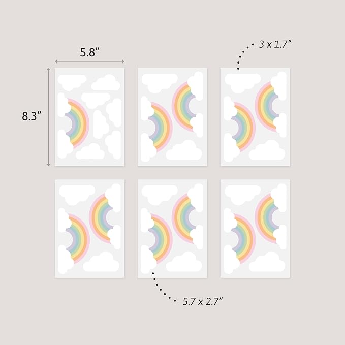 Removable Wall Decals for Kids Room – Peel and Stick Wall Stickers for Girls & Boys Bedroom, Playroom & Nursery – Easy to Apply Wall Decor - Pastel Rainbow