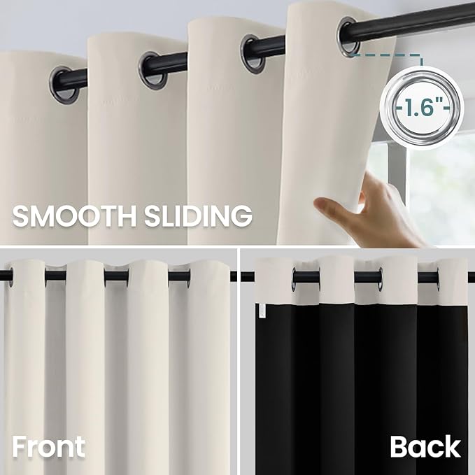 COSVIYA 100% Cream Blackout Curtains for Bedroom Living Room 54 Inches Length 2 Panels Set, Full Light Blocking Thermal Insulated Grommet Nursery Window Treatment Drapes with Black Liner,W52 x L54