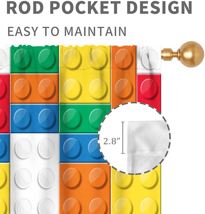 Boys Curtains for Bedroom Building Blocks Curtains, Colorful Plastic Block Building Constructor Brick Blackout Window Treatments for Boys Kids Girl Baby Room Living Room Nursery, 42"x63" Inch