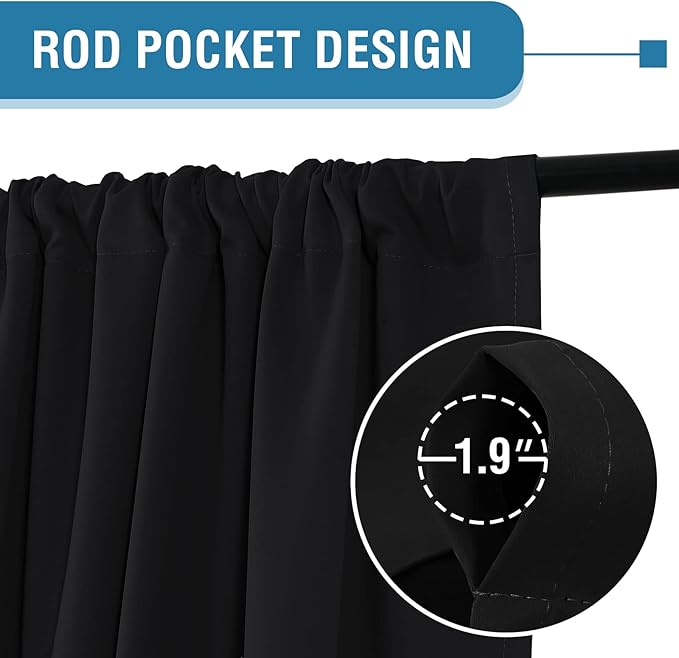 H.VERSAILTEX 100% Blackout Curtains for Bedroom Thermal Insulated Blackout Curtains 84 Inches Long Rod Pocket Window Drapes for Living Room with Black Liner 2 Panels Set, Jet Black