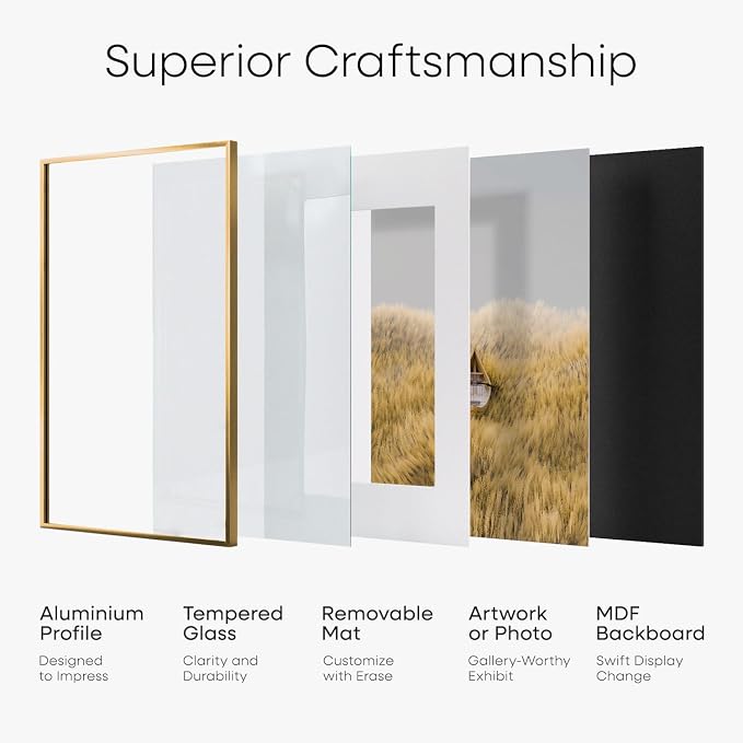 Homeforia 17x24 Picture Frame Bronze, High End Metal 17x24 Brass Poster Frames with Mat 13x19 Photo, 17 x 24 Frame Matted to 13 by 19 inch Print, 24by17 Thin Frames, Tempered Glass, Wall Kit, Set of 3