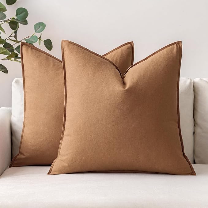 MIULEE Pack of 2 Decorative Linen Pillow Covers 20x20 Inch Brown | Spring Boho Farmhouse Modern Soft Accent Throw Pillows Neutral Cushion Covers for Sofa Couch Bed Living Room Home Decor