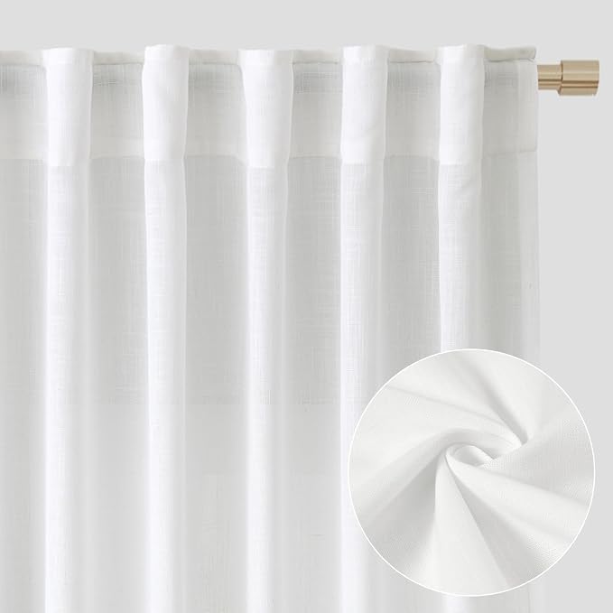 Aersas Off White Linen Curtains for Living Room 2 Panel Back Tab Light Filtering Semi Sheer Curtains Linen Neutral Country Rustic Drapes 52X120