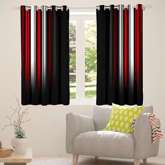 jejeloiu Geometric Strip Lines Curtains Kids (2 Panels, 42 x 90 Inch) Curtainsative Modern Darkening Dreapes Abstract Gradient Style Red Black White Window Treatments Blackout