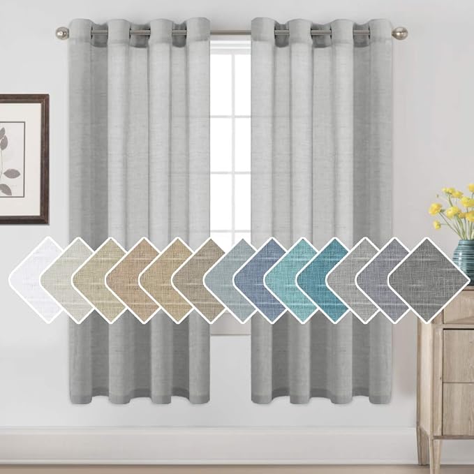 H.VERSAILTEX Linen Sheer Curtains 72 Pair Set Linen Textured Semi-Sheer Curtains Nickel Grommet Window Treatment Panels for Living Room, Open Weave - 52" W x 72" L, Grey