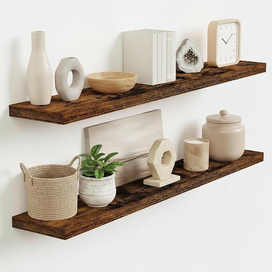 Vivelove Floating Shelves for Wall Mounted, 40 Inches Long Shelves, Display Shelf for Bathroom Living Room Kitchen Bedroom Office Farmhouse Home Decor, 40" X 9.3" X 1.5" - Set of 2, Rustic Brown