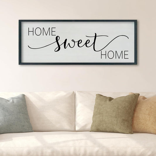 SRSZHIYUE Home Sweet Home Sign 40"x15" for Farmhouse Rustic Large Family Living Room Over Couch Modern Horizontal Wall Decor, Wood Framed Plaques Art Decorative (Black)