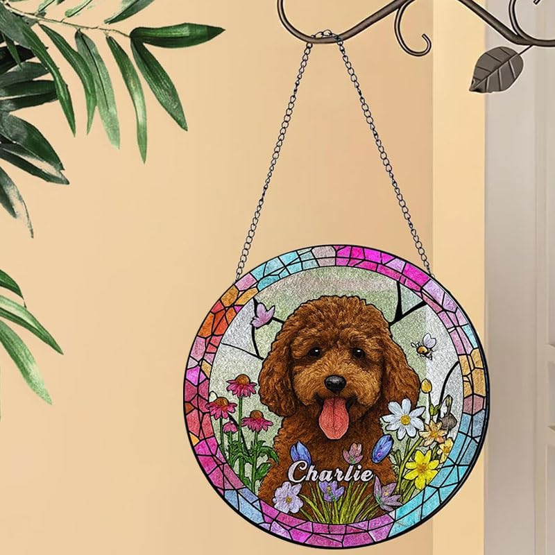 Pet Portrait Glass Hanging, Personalized Dog Window Decoration, Unique Memorial Gift for Animal Lovers