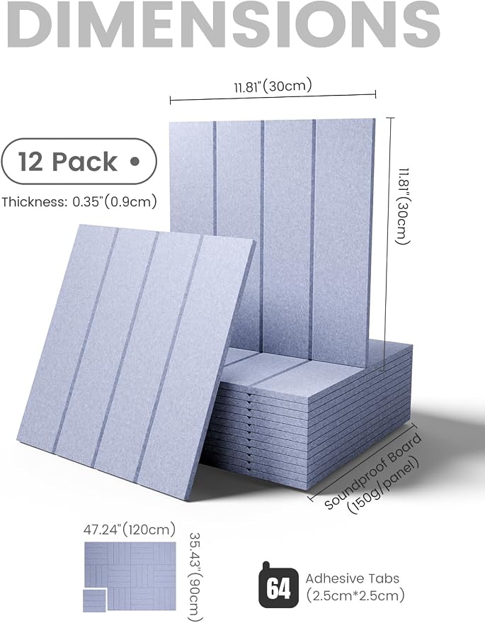 Fluxynara Large Felt Bulletin Board 48" x 36" Cork Board Alternative-12 Pack with 64 Safe Removable Adhesive Tabs, Cork Boards for Walls for Home Office Classroom Pin Board -Soft Periwinkle