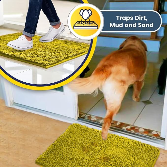 Muddy Mat® | Super Water Absorbent Door Mat Indoor, Microfiber Quick Dry Chenille Entryway Rug,Slip Resistant Front Door Mat,Indoor Mats for Entryway,Machine Washable Pet Rug, Lemon Yellow 48" x 60"
