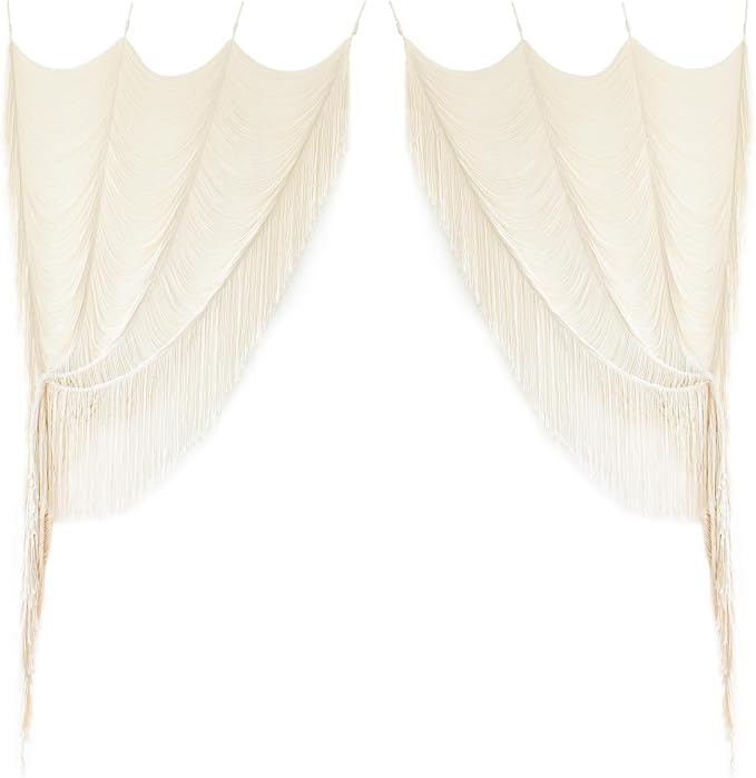 2 Panels Macrame Curtains 59" W x 75" H Boho Doorway Curtains Window Curtains Wall Hanging Handmade Fiber Yarn Art Woven Headboard Decor for Bedroom Living Room