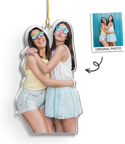 Personalized Best Friend Photo Ornament - Customized Besties Picture Shaped Acrylic Ornaments, Gift for Friends Bestie, Custom Christmas Ornaments