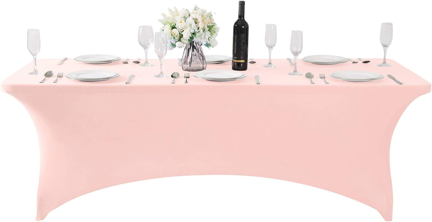 2Pack Spandex Table Cover for 6Ft or 4fT or 8ft Table Universal Fitted Stretch Tablecloth for Party, Banquet, Wedding and Events-Blush Pink