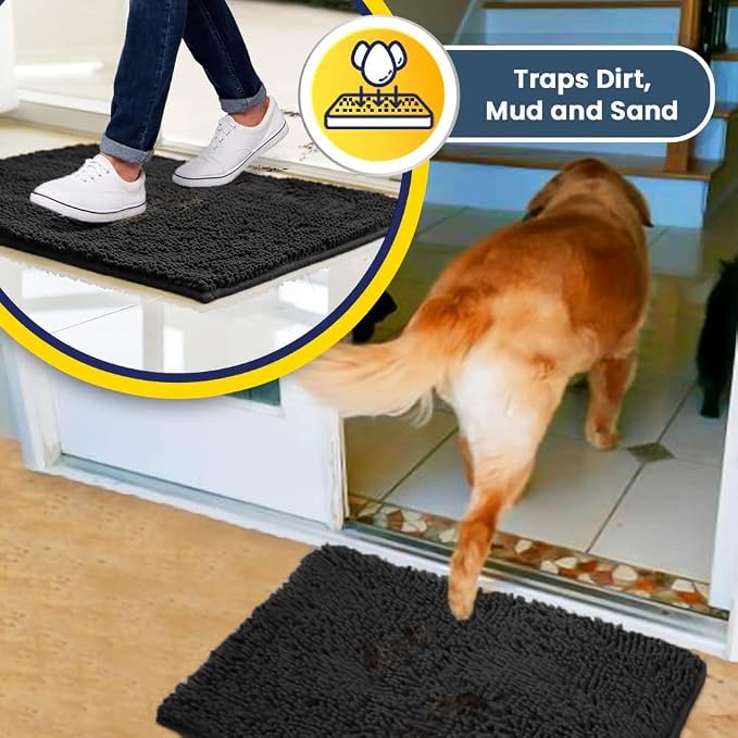 Muddy Mat® | Super Water Absorbent Door Mat Indoor, Microfiber Quick Dry Chenille Entryway Rug, Slip Resistant Front Door Mat, Indoor Mats for Entryway, Machine Washable Pet Rug, Charcoal 5ft x 7ft