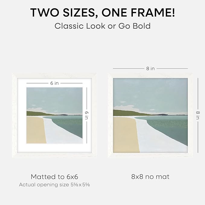 Homeforia 8x8 Picture Frames White, High-End Oak 8 x 8 Square Wood Frame with Mat 6 by 6 Photo, 8x8 Wooden Frames Matted to 6x6 Print, 8by8 Wall or Tabletop Frame, Tempered Glass, Wall Kit, Set of 3