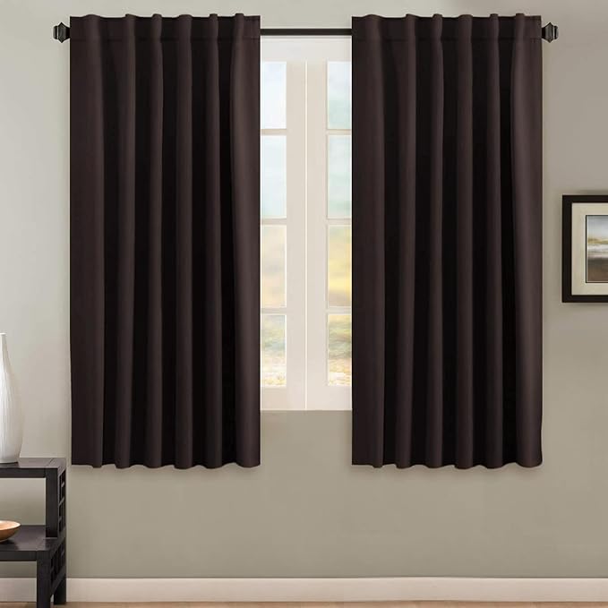 H.VERSAILTEX Blackout Curtains Thermal Insulated Window Treatment Panels Room Darkening Blackout Drapes for Living Room Back Tab/Rod Pocket Bedroom Draperies, 52 x 63 Inch, Chocolate Brown, 2 Panels