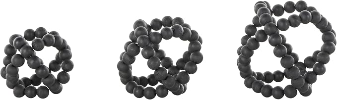 Deco 79 Wood Decorative Orbs & Vase Filler Beaded Decorative Balls with Overlapping Rings, Set of 3 Vase Filler 6', 5', 4'H, Black