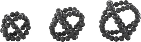 Deco 79 Wood Decorative Orbs & Vase Filler Beaded Decorative Balls with Overlapping Rings, Set of 3 Vase Filler 6', 5', 4'H, Black