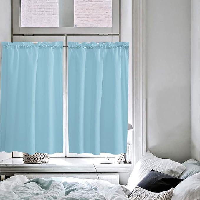 54 Inch Long Tier Curtains for Kitchen, Soild Color Sapphire Blue Bathroom Window Curtains Rod Pocket Short Curtains Window Treatment Tiers for Living Room Farmhouse 2 Panels