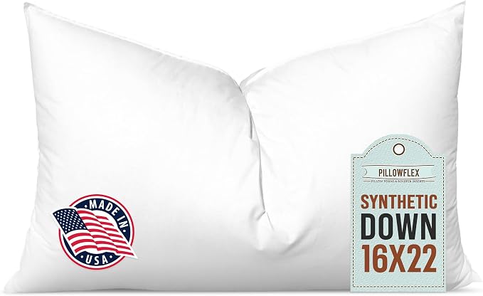 Pillowflex Synthetic Down Pillow Insert - 16x22 Down Alternative Pillow, Ultra Soft, Large Rectangle, Lumbar, Back, Neck, Sleeping Pillow - 1 Decorative Pillow Form