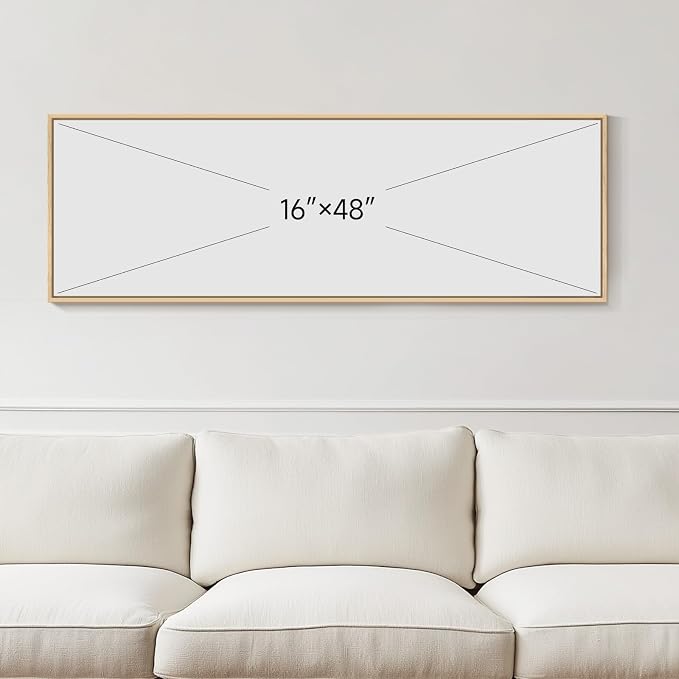 Framed Boho Coastal Beach Wall Art for Living Room, Large Neutral Ocean Canvas Artworks for Walls, Long Horizontal Abstract Minimalist Coastal Art Print for Bedroom Kitchen Office Wall Decor, 16x48 In