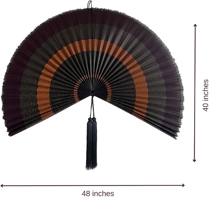 ChumDecor Fan Wall Decor,Japanese Wall Fan Decor,Large Bamboo Fan Wall Art for Boho Hanging Headboard,Decorative Folding Fan for Over Bed Decorations,Large Wall Dcor (Ebony, 48inch)