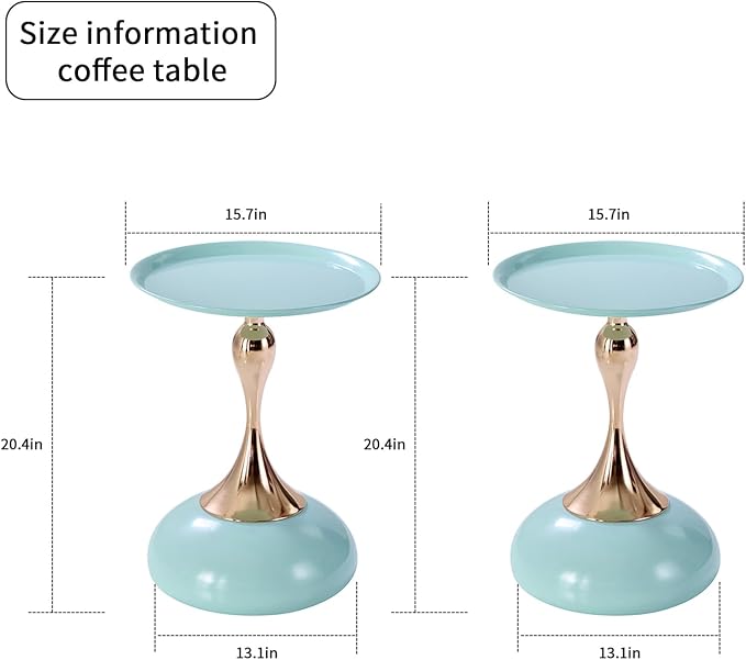 2-Pack Light Green Sleek Hourglass Side Table - Modern Stylish Accent Table with Glossy Finish & Metallic Detail - Ideal Decor for Living Room, Bedroom & Home Spaces