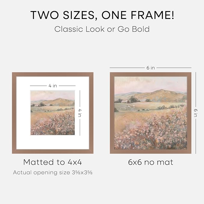 Homeforia 6x6 Picture Frame Mocha, High End Metal 6 x 6 Square Photo Frames with Mat 4 by 4, 6x6 Poster Frame Matted to 4x4 inches Print, 6by6 Wall or Tabletop Frame, Tempered Glass, Wall Kit, Set of 2