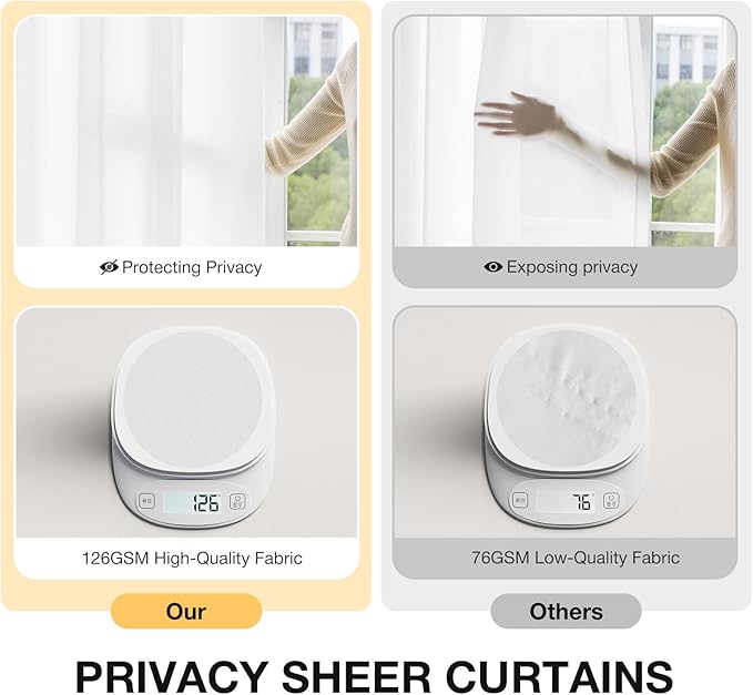 Anmao Non-See-Through Valance Kitchen Curtains 24 Inch Length 2 Panels Set, Bright White Privacy Light Filtering Semi Sheer Over Sink Short Cafe Curtain Tiers for Small Windows, 25W x 24L, Pure White