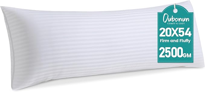 Oubonun Premium Striped Body Pillow, Breathable Cooling Cotton Cover, Soft and Fluffy 3D Down Alternative Microfiber Filled, Long Bed Pillow for Side Sleepers, 20"x54"