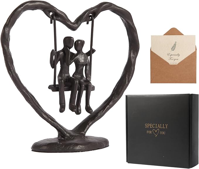Iron Anniversary Wedding Gifts for Wife/Her/Him/Husband,Wedding Gifts for Couples,Birthday/Valentine's Day/6th Anniversary Keepsake,Handcrafted Iron Couple Statue Decor,Heart Sculpture/Figurine