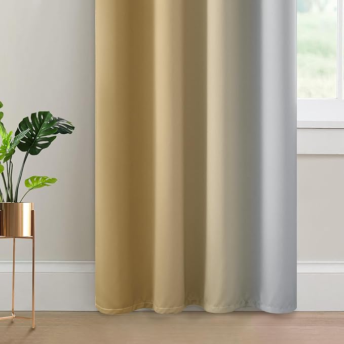 Yakamok Ombre Curtains Beige and Greyish White for Living Room,52Wx84L | Room Darkening Curtains 84,Thermal Insulated Gradient Color Drape,Light Blocking Grommet Window Curtains for Bedroom,2 Panels