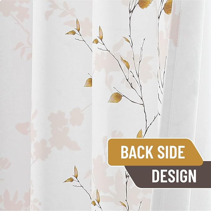 Joydeco Floral Curtains 96 Inches Long for Bedroom 2 Panels, Room Darkening Boho Curtains Patterned Panels for Living Room with Grommet, 80% Blackout Leaf Printed Drapes(Leaf Brown-95)