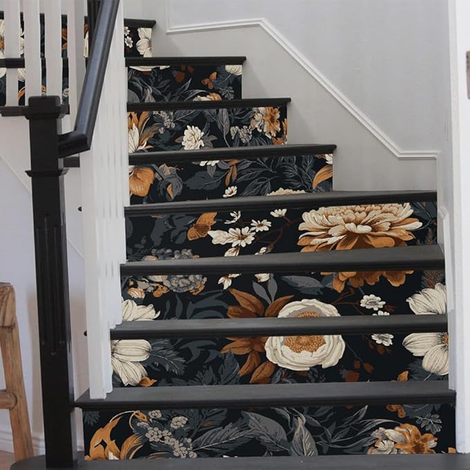 REDAMANCY Vintage Bookshelf Colorful Books Creative Book Cabinet Peel and Stick Vinyl Stair Riser Decals Staircase Tile Stickers Decor Modern Marble Decoration Self-Adhesive(14 Pcs)