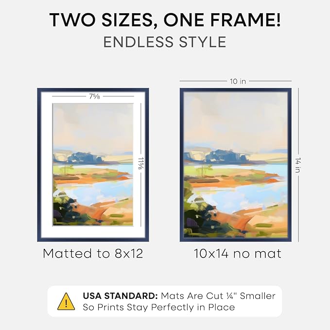 Homeforia 10x14 Picture Frame Navy Blue, High End Metal 10x14 Wall Hanging Frame with Mat 8x12, 10 x 14 Poster Frame Matted to 8 x 12 inch Photo, 10by14 Thin Frames, Tempered Glass, Wall Kit, Set of 1