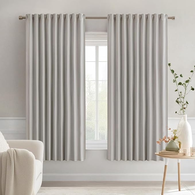 MIULEE Cobblestone Back Tab Blackout Curtains 63 Inch Length 2 Panels Set for Living Room Bedroom Privacy, Rod Pocket/Pinch Pleat Thermal Insulated Room Darkening Pleated Light Blocking Drapes