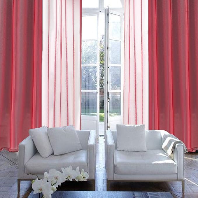MIULEE 2 Panels Burgundy Red Semi Sheer Window Curtains Elegant Christmas Decor Grommet Top Voile Drapes Window Treatment Linen Textured Panels for Bedroom Living Room (54X63 inch Length)