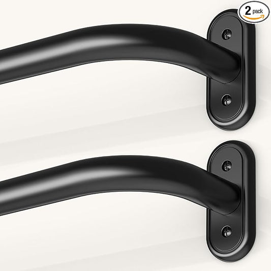 2 Pack Wrap Around Curtain Rods Black, Blackout Heavy Duty Curtain Pole for Windows 28 to 48 Inch, 1" Decorative Room Darkening Curved Modern Drapery Rod (Matte Black/Unique Design/All Metal)