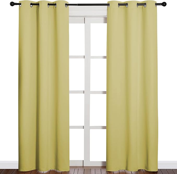 NICETOWN 84 inches Blackout Curtains for Office and Theater, Thermal Insulated Solid Grommet Drapes for Living Room (Paler Yellow, 1 Pair, 42 inches Wide)