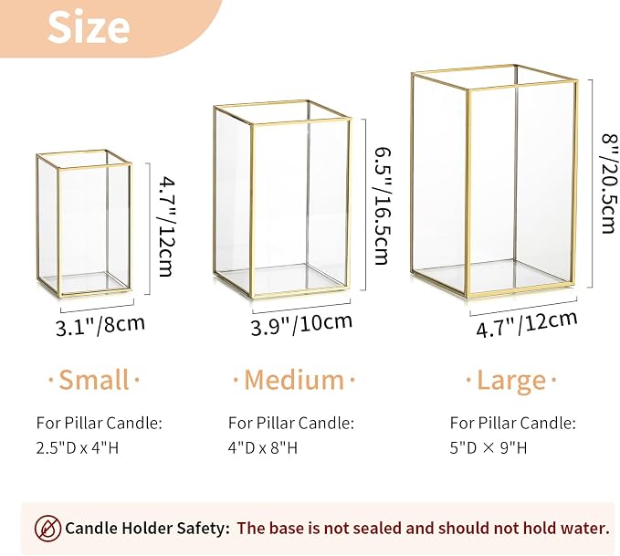 NUPTIO Hurricane Candle Holder Centerpieces: 6 Pcs Decorative Glass Candles Lantern with Gold Metal Frame Modern Pillar Candle Holders for Wedding Thanksgiving Anniversary Decor 8.1 & 6.5 & 4.7 inch | Gold Lantern with Metal Frame Modern Pillar Candle ...