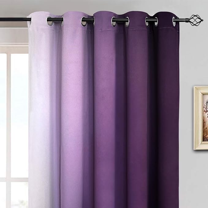 Yakamok Ombre Curtains Purple and Greyish White for Living Room,62Wx84L | Room Darkening Curtains 84,Thermal Insulated Gradient Color Drape,Light Blocking Grommet Window Curtains for Bedroom,2 Panels