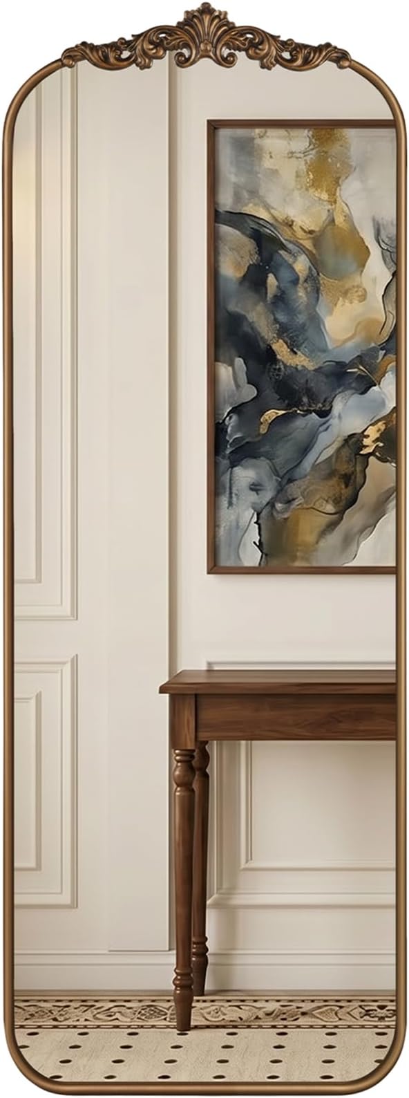 Vintage Gold Arched Full Length Mirror 56"x21" with Metal Frame | Ornate Baroque Design,HD Tempered Glass,Wall Mount,Antique Gold Finish
