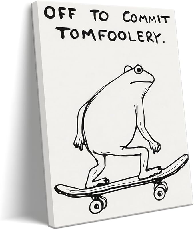 Funny Frog Wall Art Funky Skateboard Frog Prints for Wall Decor 16x24 Inch | Cool Posters, Unique Paintings for Kids Room, Minimalist Funny Animal Artwork - Teen Boy Walls