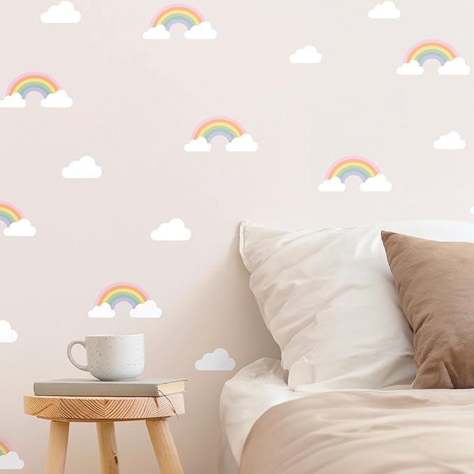 Removable Wall Decals for Kids Room – Peel and Stick Wall Stickers for Girls & Boys Bedroom, Playroom & Nursery – Easy to Apply Wall Decor - Pastel Rainbow