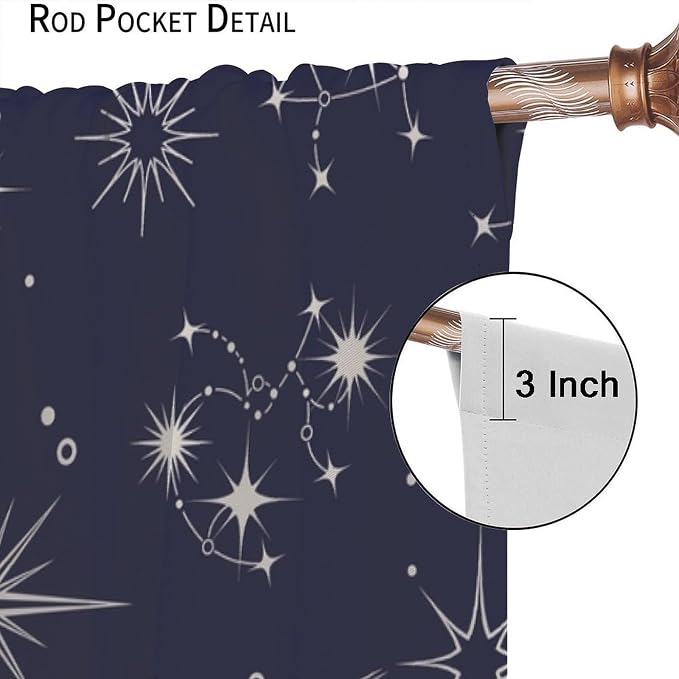 Sun Moon Blackout Curtains, Vintage Mysticism Art Modern Abstract Sun Moon Star Window Drapes, for Bedroom Living Room 63" W X 72" L