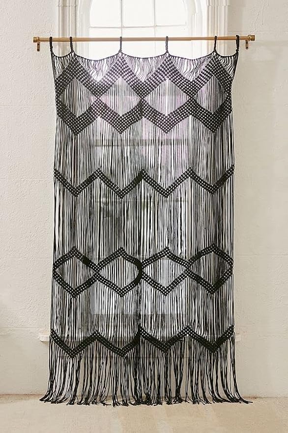 Flber Macrame Curtain Black Boho Window Macrame Doorway Curtain Macrame Wall Decor Bedroom Headboard Decor,42" Wx76 H